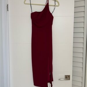 Hello Molly Burgundy One-Shoulder Dress